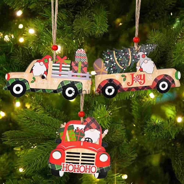 Decoraciones navideñas 3 Camión rojo Juego de decoración de madera colgante Papá Noel Feliz Navidad Coche Artesanía vintage Árbol de Navidad Decoración de jardín x1020