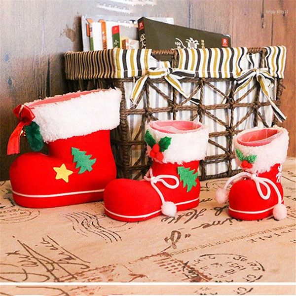 Decoraciones navideñas, 3 tamaños, regalo, soporte para dulces, decoración de fiesta en casa, botas de Papá Noel, Mini decoración de árbol de Navidad para niños