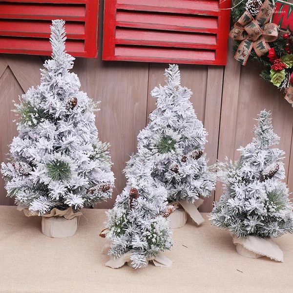 Decoraciones navideñas de 30/40/50/60cm, árbol de nieve flocado pequeño, decoración de plantas blancas, adornos de año para mostrador de ventana del hogar