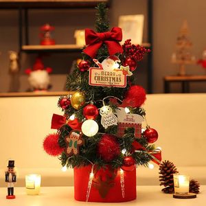 Kerstversiering 30/45/60 cm Mini Kerstboom Desktop Met Verlichting Gouden Rode Kerstboom Ornament Jaar Thuis Party Windows Decorativ 231113