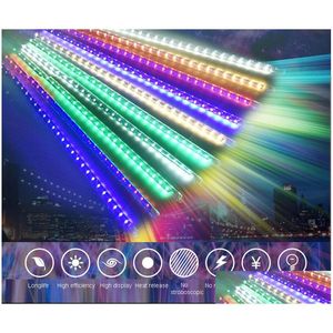 Décorations De Noël 30/50 / 80Cm Meteor Shower Tube Lumière De Pluie Extérieure Étanche 8 Tubes Led String Pour La Décoration De Fête De Mariage Dr Dhfmt