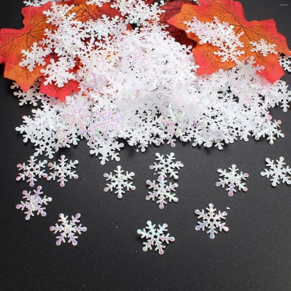 Adornos navideños 300/600 Uds. 2cm copos de nieve confeti adornos de árbol de Navidad para el hogar suministros de decoración de pasteles de fiesta de invierno