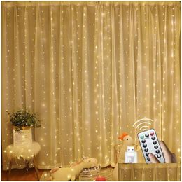 Décorations de Noël 300 LED Remote Contrôle Curtain Lights Plug dans Fairy Outdoor Window Murd String pour la toile de fond PA DHALZ