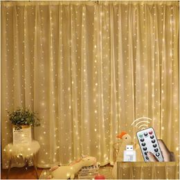 Décorations de Noël 300 LED Remote Contrôle Lights Curtain Plug dans Fairy Outdoor Window Murd String pour la chambre en fond de chambre DH1EW