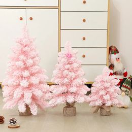 Decorações de Natal 30cm 45cm 60cm Mini Árvore Rosa Apontada Neve Spray Floco de Neve Decoração de Janela de Desktop para Crianças Presente 231110