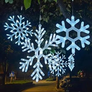 Adornos navideños, 30CM, gran copo de nieve, cadena de luces, lámpara colgante Led para exteriores, Patio trasero, árbol, decoración de boda, guirnalda de hadas JY01