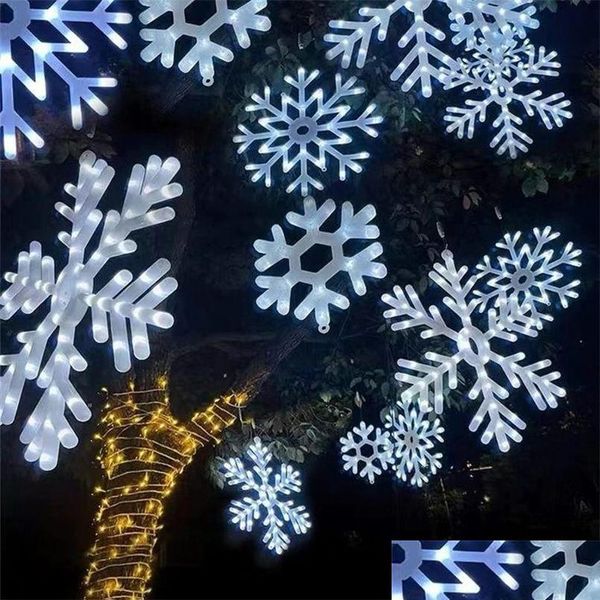 Décorations de Noël 30cm grand flocon de neige chaîne lumière extérieure LED lampe suspendue arrière-cour patio arbre décor de mariage fée guirlande goutte Dhivd