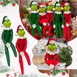 Kerstversiering 30 cm rood groen S pop knuffels Monster Elf zacht gevulde poppen kerstboom decoratie met hoed voor kinderen Dro Dhsyu