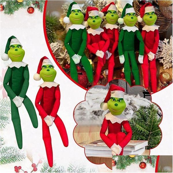 Decoraciones navideñas 30 cm Rojo Verde S Muñeca Peluches Monster Elf Muñecas de peluche suaves Decoración del árbol de Navidad con sombrero para niños Dro Ott6W