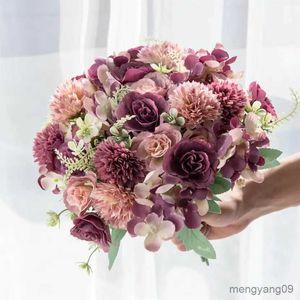 Kerstversiering 30 cm zijden rozen bruidsboeket vaas voor thuis kamer decoratie kerstslinger scrapbooking roze hortensia kunstbloemen R231107