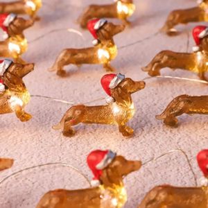 Décorations de Noël 30 lumières teckel chien décoration chaîne année lumineuse fête de Noël cadeau lanterne chaîne décor avec télécommande 2D 231113