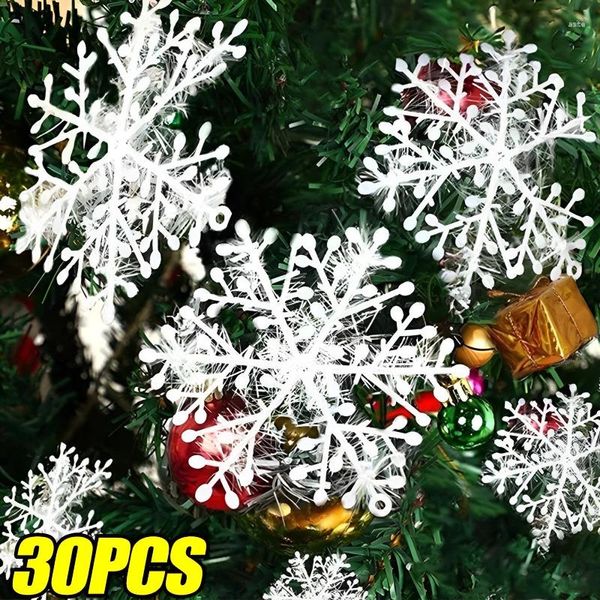 Decoraciones navideñas 30 unids/bolsa decoración de copo de nieve de plástico árbol Artificial blanco fiesta de año de Navidad hogar