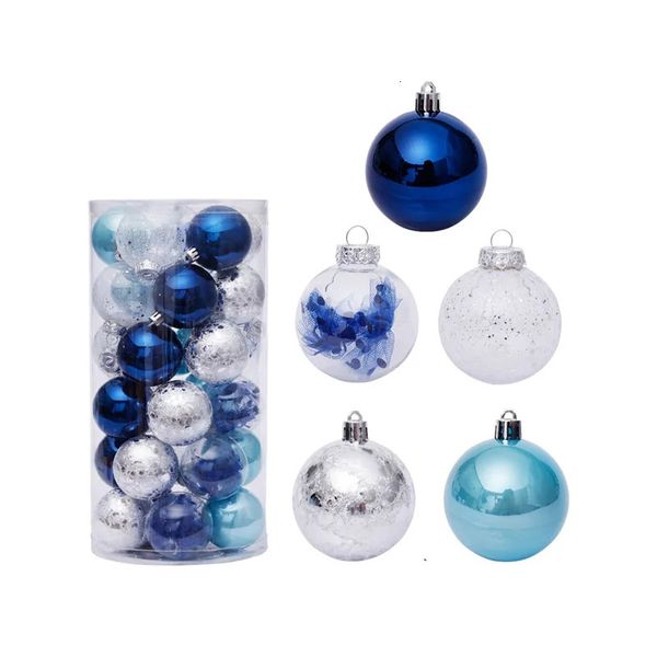 Décorations de Noël 30 pièces boules de noël 6cm pour arbre boules de noël bleues en plastique ornements d'arbre de noël décorations pendentifs pour la maison 231109