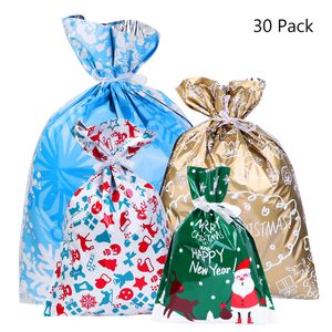 Kerstdecoraties 30 stks Geschenktassen Leuke trekkoord Assorteerde stijlen Goody Wikkel feest Gunsten voor Holiday Candy Bag 221130