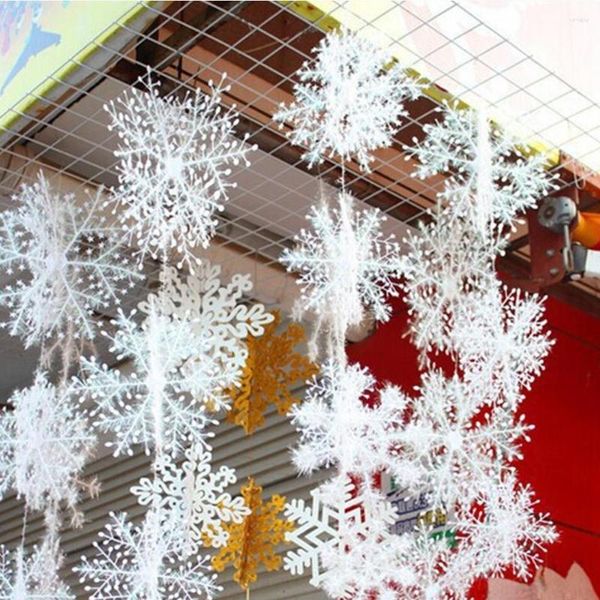 Decoraciones navideñas 30PCS Adornos de copos de nieve grandes Árbol de Navidad Colgante Brillo Decoración de copos de nieve Guirnaldas de año DIY Decoración del hogar