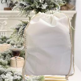 Décorations de Noël 30pcs / lot personnalisé Sublimation Santa Sacs Blancs Blancs Enfants Candy Cordon Sac Année Fête Cadeau Orna2175
