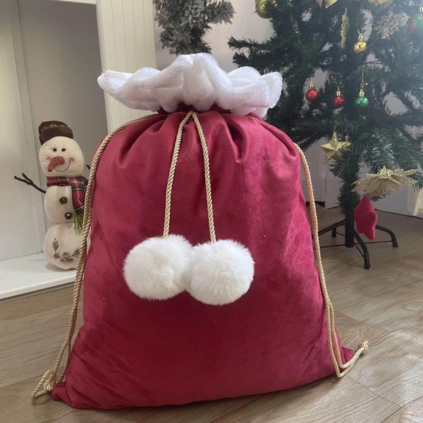 Décorations de Noël 30pcs / lot Sac de sac de velours de grande taille avec Big Pom Boutique 2023 Vente Santa