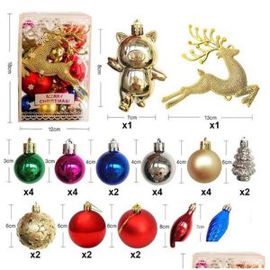 Décorations de Noël 30pcs Ornements Bright Ball Cadeau Package Set Décoration de fenêtre Colorf Suspendu Arbre Pendentif Drop Livraison Accueil Ga Dhxbn