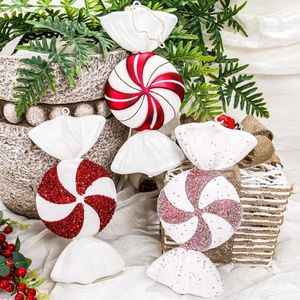 Kerstdecoraties 32 cm Grote Kerst Rode en Witte Klaver Snoep Decoratie Woondecoratie Sfeer Layout Geschilderde Snoep Hanger Bruiloftsfeest 231027