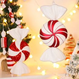 Decorações de Natal 32cm PVC Grande Doce Pingente Decoração Casamento Vermelho e Branco Pintado Festa de Ouro Ornamento 231026