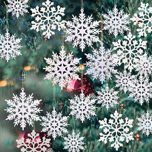 Décorations de Noël 36 Pack Blanc Noël Flocons de Neige Ornements Navidad Suspendus En Plastique Paillettes Pendentif De Noël Pour L'hiver Décorations D'arbre De Noël 221123