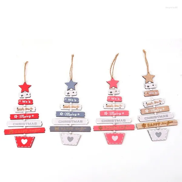 Décorations de Noël 36 pcs année Noël artisanat en bois arbre ornement bois naturel suspendus pendentifs cadeaux pour enfants en gros X2