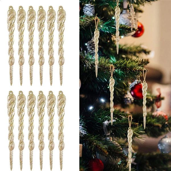 Décorations de Noël 36pcs 13cm Simulation glace arbre de Noël suspendu ornement faux glaçon accessoire pour la décoration de fête congelée d'hiver 231109