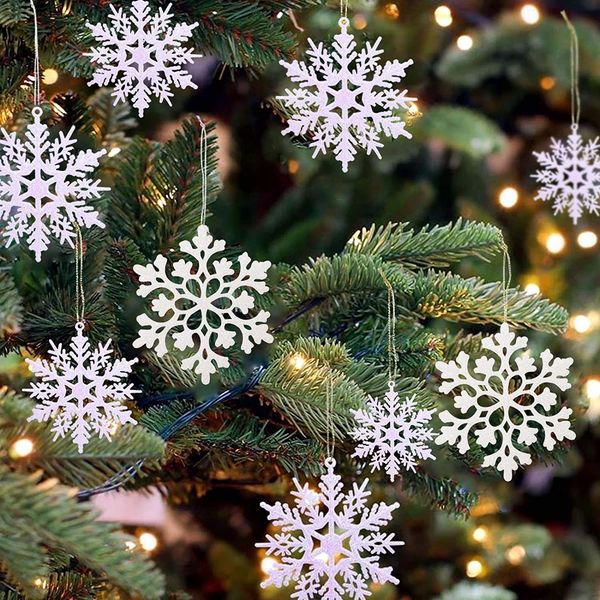 Décorations de Noël 36 pièces d'ornements de flocon de neige en plastique décorations de Noël et d'hiver décorations de flocon de neige suspendues pour arbre de Noël du pays des merveilles 221123