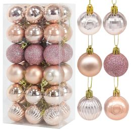 Decoraciones navideñas, 36 Uds., bolas de plástico de oro rosa, adorno de 4cm, bola colgante para colgar, año interior, decoración del árbol de Navidad, decoración del hogar BJ