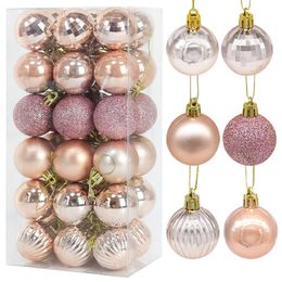 Kerstdecoraties 36 % Rose Gold Plastic Balls Ornament 4 cm Hang hangend bal indoor jaar Xmas Tree Decor Home Decoratie 220912