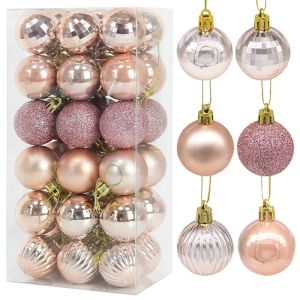 Decoraciones navideñas, 36 Uds., bolas de plástico de oro rosa, adorno de 4cm, bola colgante para interiores, decoración del árbol de Navidad, decoraciones para el hogar