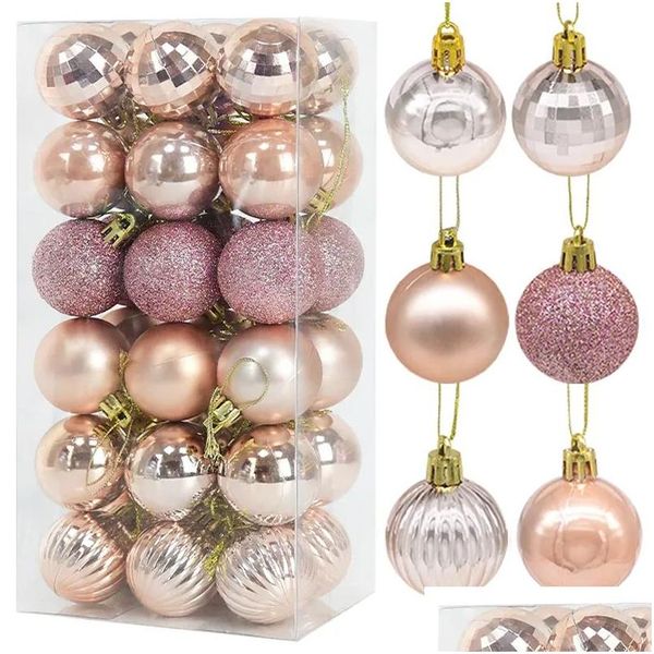 Décorations de Noël 36pcs boules en plastique d'or rose ornement 4cm suspendus pendentif boule année intérieure décoration d'arbre de noël décoration de la maison goutte dhnus