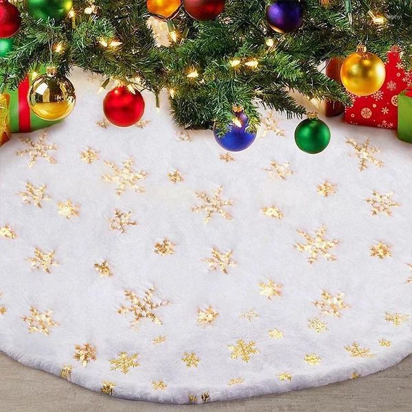 Decoraciones navideñas 38 CM Falda de árbol Copos de nieve blancos Piel sintética Felpa Árboles de Navidad Cubierta de base Adornos Año Navidad Decoraciones para fiestas Alfombra