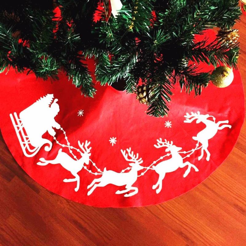 Christmas Decorations 39.4"/100cm Red Non-Woven Tree Skirt Santa Claus Elk Extra Large Round Xmas 2023 Decoration For Home Ornament