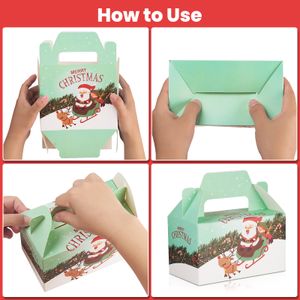 Kerstversiering 3D Goody-geschenkdozen met handvatten voor vakantie Kerstmis Goodie-papier Schoolklas Feestartikelen Snoeptraktatie Otdxw