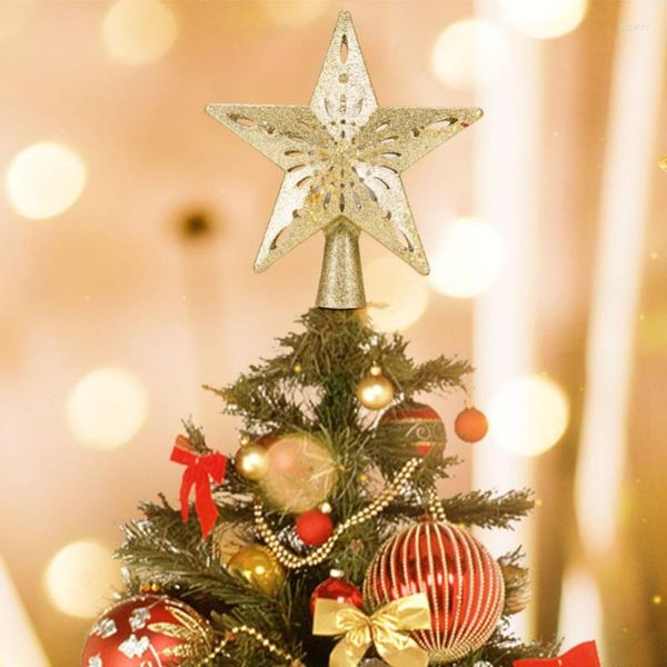 Adornos navideños 3D Hollow Star Tree Topper Iluminado brillante con copos de nieve giratorios Proyector Árboles Ornamento de Navidad