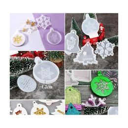 Décorations de Noël 3D Lovely Sile Mold Diy Pendentif Key Chain Making Mod Xmas Tree Snowflake Candles Gift Rrd11798 Drop Delivery H Otqix