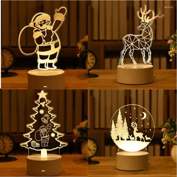 Adornos navideños 3D Santa Deer Acrílico LED Luz nocturna Regalos USB 2022 Año Adornos navideños