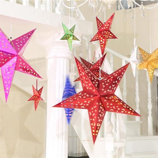 Décorations de Noël 3D Étoile brillante Stéréo Laser Lanterne en papier Pentagramme Lampe 30cm 45cm 60cm Ornements d'arbre suspendus Scène Decorati298b