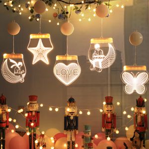 Kerstversiering 3D Kleine Nachtlampje Creatieve Zuignap Opknoping Lamp Acryl Venster Decoratie Room Layout LED String Lights