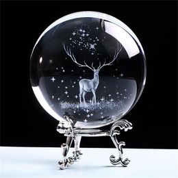 Décorations de Noël 3D Wapiti Ball Laser Gravé Verre Globe Cristal Ornement Miniature Renne Décor À La Maison Décoration De Noël Accessoires Sphère 231030