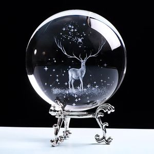 Décorations de Noël 3D Wapiti Ball Laser Gravé Verre Globe Cristal Ornement Miniature Renne Décor À La Maison Décoration De Noël Accessoires Sphère 231005