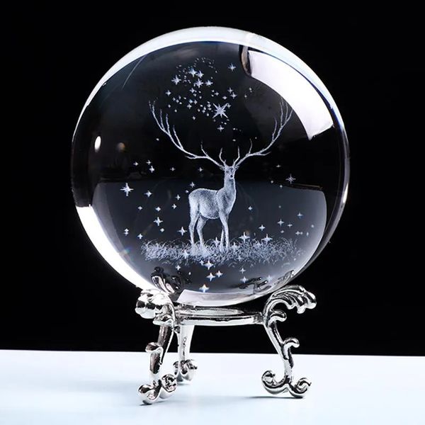 Decoraciones navideñas Bola Wapiti 3D Grabado con láser Globo de cristal Adorno de cristal Reno en miniatura Decoración del hogar Accesorios de decoración navideña Esfera 231027