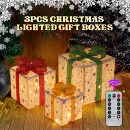 Décorations de Noël 3pcs 8 modes éclairés décor extérieur boîte-cadeau lumineuse avec arc pour arbre de vacances maison cour 231025