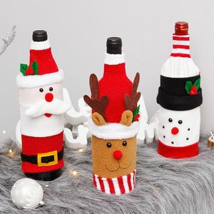 Decoraciones navideñas 3 piezas cubierta de botella vestido de vino encantador ciervo muñeco de nieve rojo