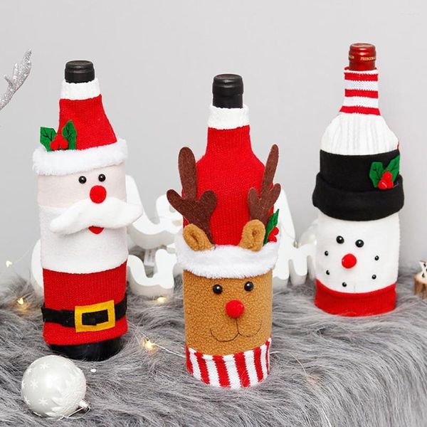 Décorations de Noël 3 pièces couvercle de bouteille belle robe de vin rouge bonhomme de neige cerf