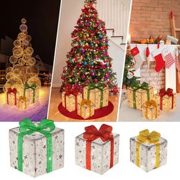 Kerstversiering 3 stuks Kerst Gloeiende Geschenkdoos Met Strik Opvouwbare Lichtgevende Doos Ornamenten Voor Thuis Feest Desktop Kerstversiering Navidad 231010