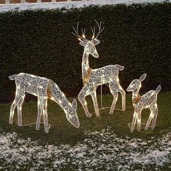 Décorations de Noël 3pcs Noël brillant renne décoration étagères en fer maison jardin cour ornement extérieur Navidad décor 220916
