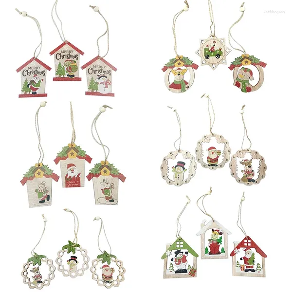 Décorations de Noël 3 pièces bricolage pendentifs suspendus en bois ornements d'arbre fête de vacances décoration de la maison année cadeaux Noel