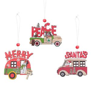 Décorations de Noël 3 pièces pour la maison en bois peint voiture petit pendentif arbre décoration accessoires année 2022 décor